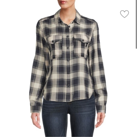 Rag & Bone Quinn Checked Button Down Shirt Small Navy cream - Picture 3 of 11